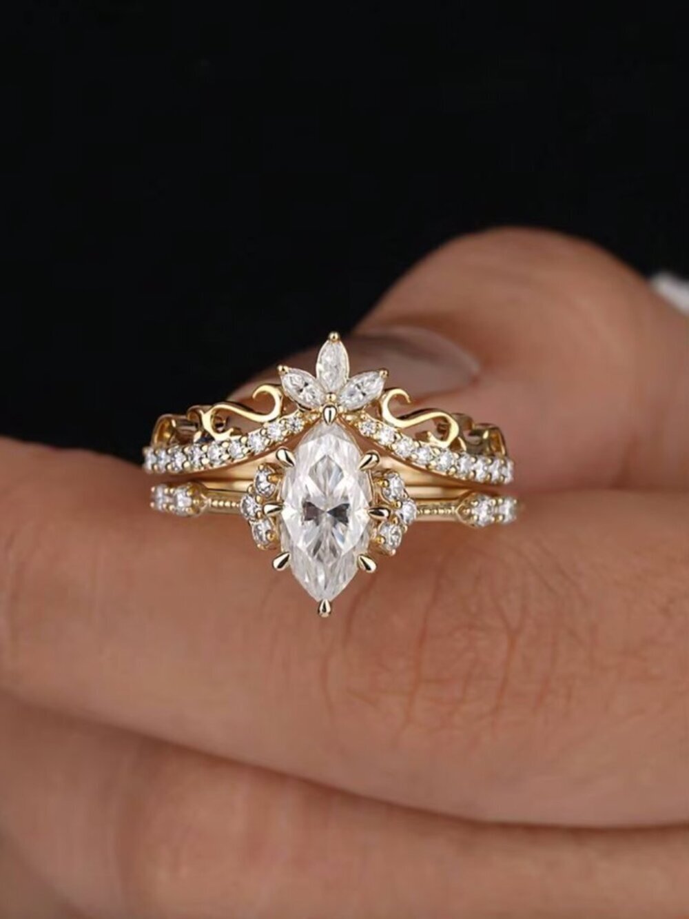 NEW 14k Yellow Gold Diamond Ring Set of 2 Ring Sterling Silver Diamond Ring Band